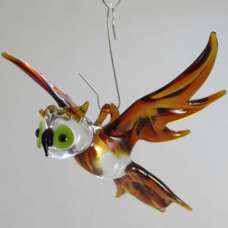 Glasvogel, Eule 90mm Bernstein klar zum hängen