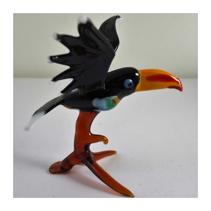 Glas Vögel 11cm Tukan auf Ast zum stellen, Glas Vögel 11cm Tukan auf Ast zum stellen,