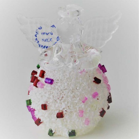 Glas Engel 45mm bauchig Weiss mit Kröseln  zum hängen und stellen