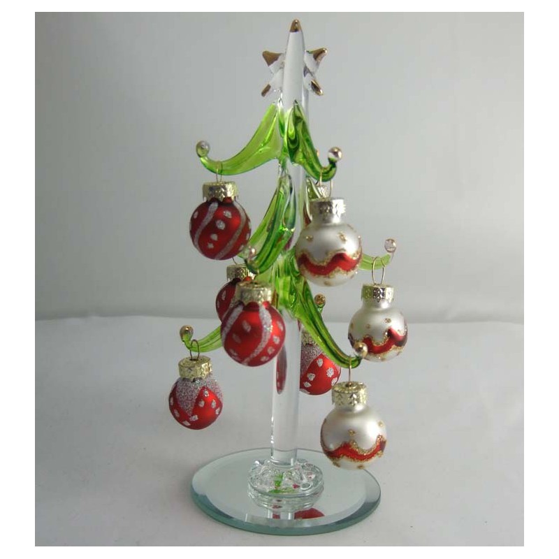 Glas Christbaum 15cm mit 8 Weihnachtskugeln