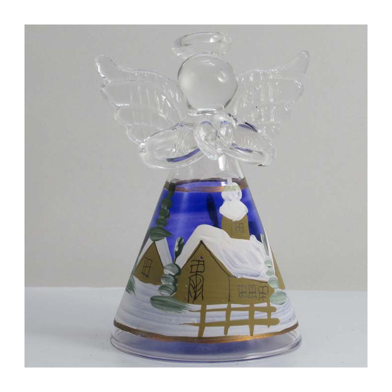 Glasengel 8.5cm Winterlandschaft blau-gold-klar