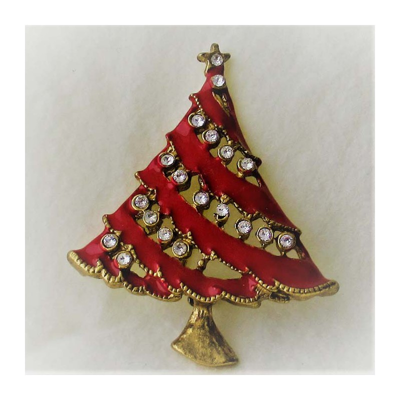 Tannenbaumbrosche 5.3cm mit Swarovski Steinen,