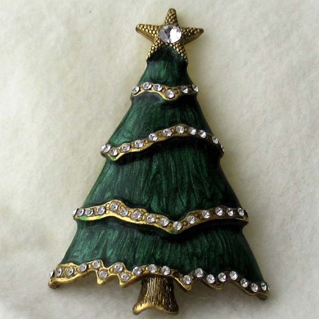 Tannenbaumbrosche 5.7cm grün-gold mit Swarovski Steinen,