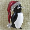 Brosche Pinguin sortiert plattiert vergoldet-versilbert mit Emaille und Strass,
