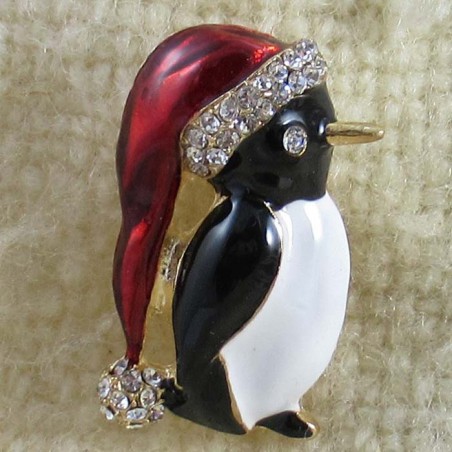 Brosche Pinguin sortiert plattiert vergoldet-versilbert mit Emaille und Strass,