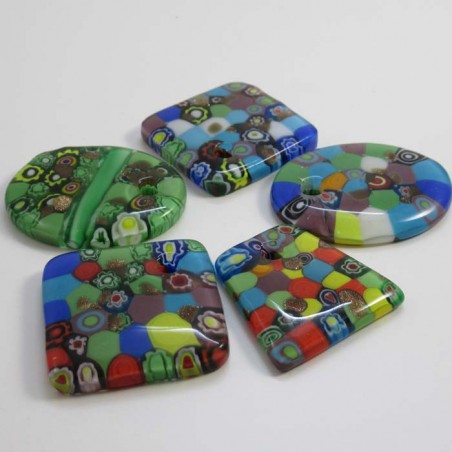 Muranoglas 45mm Scheibe sortiert zum hängen, ca. 38x48x6 mm 24 g