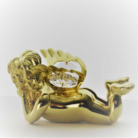 Engel  zum Stellen mit Swarovski Elements vergoldet