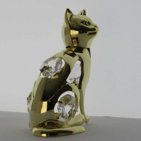 Katze siezend Swarovski Elements vergoldet