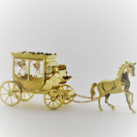 Kutsche mit Pferd Swarovski Elements vergoldet