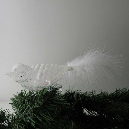 Glasvogel gross mit Waffelmuster und  Naturfedern