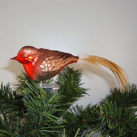 Glasvogel, Rotkehlchen, mit Naturfedern