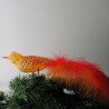 Glasvogel gross mit Waffelmuster orange,  mit Naturfedern