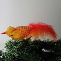 Glasvogel gross mit Waffelmuster orange,  mit Naturfedern