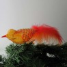 Glasvogel gross mit Waffelmuster orange,  mit Naturfedern