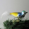 Glasvogel kl. Vogel mit gedrehten Kopf, und weisse  Naturfedern