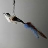 Glasvogel, kleiner Vogel mit Glas öse, grau-braun und Naturfedern zum haengen