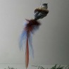 Glasvogel, kleiner Vogel mit Glas öse, grau-braun und Naturfedern zum haengen