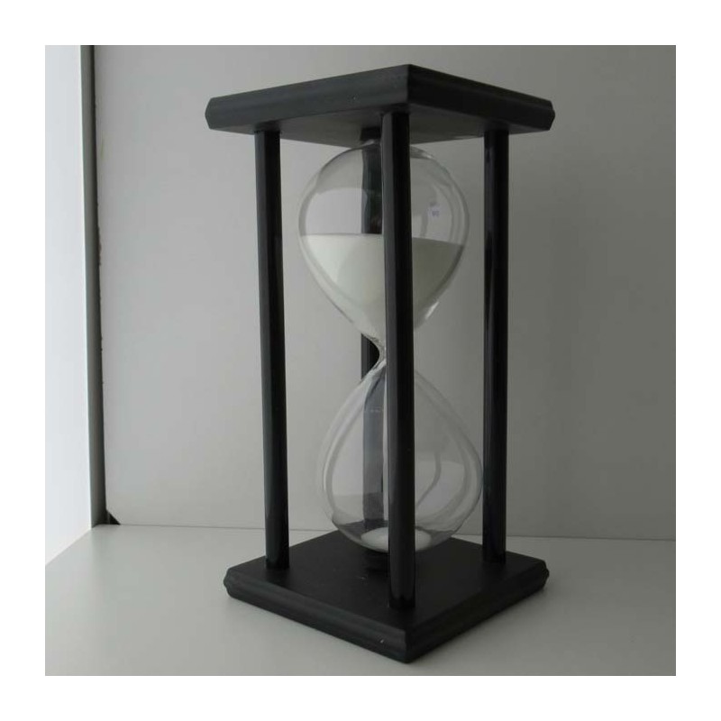 Sanduhr 60 Min. 20 cm Weiss, Holzgestell Schwarz viereckig mit 4 Saeulen