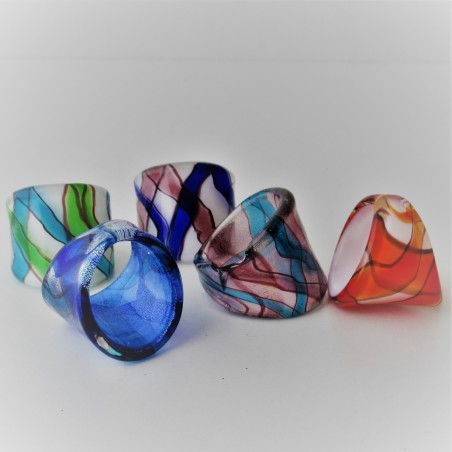 Muranoglas Fingerring 27mm Silberfolie, gemischte Farben, Bohrung 17mm