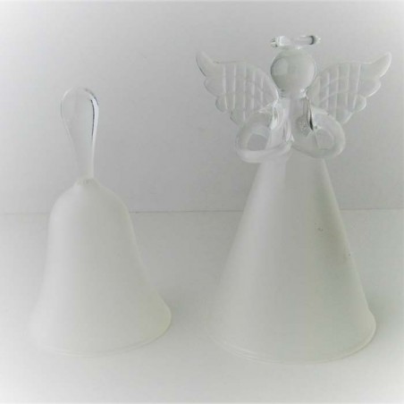 Glas Engel 12cm und Glocke matt zum hängen und stellen,
