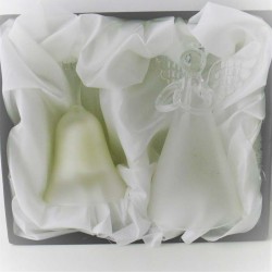 Glas Engel 12cm und Glocke matt zum hängen und stellen,