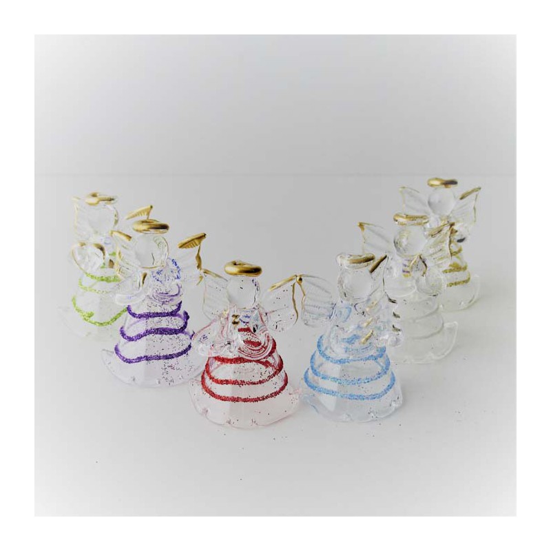 Glasengel 4.5cm transparent Welle mit farbigen Streifen sortiert  zum hängen und stellen, Glasengel 4.5cm transparent Welle mit farbigen Streifen sortiert  zum hängen und stellen,