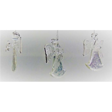 Glas Engel 50mm klar-silber sortiert zum hängen, ca.50x35x20mm