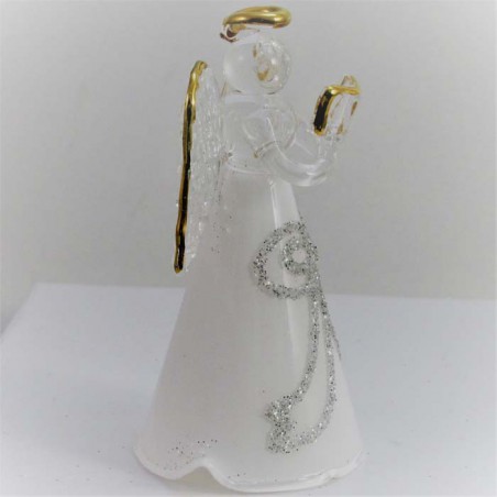 Glasengel Milchweiss verziert mit Buch zum hängen und stellen