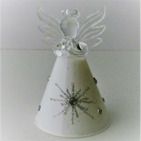 Glas Engel 80mm betend weiss-silber verziert, zum hängen und stellen