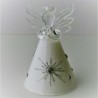 Glas Engel 80mm betend weiss-silber verziert, zum hängen und stellen