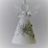 Glas Engel 80mm betend weiss-silber verziert, zum hängen und stellen