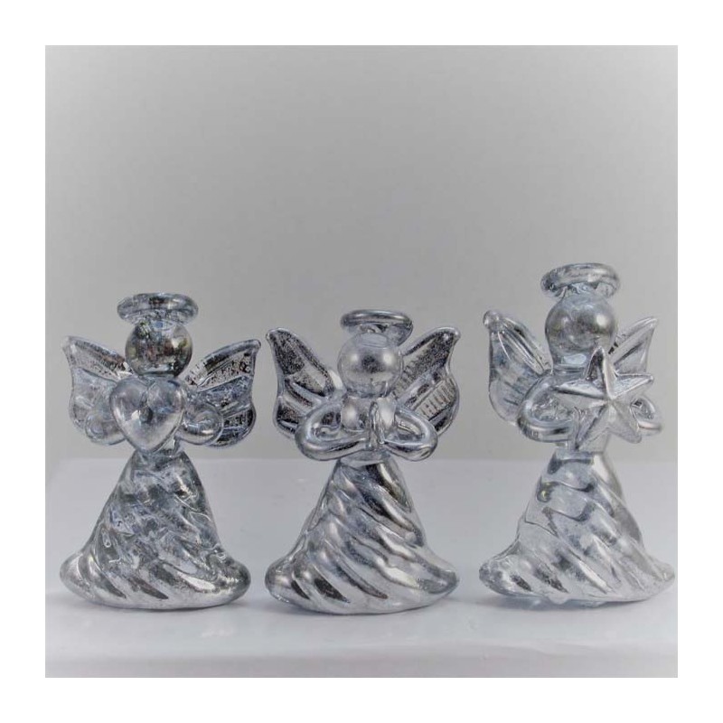 Glas Engel 4.5cm massiv versilbert sortiert  zum hängen und stellen,