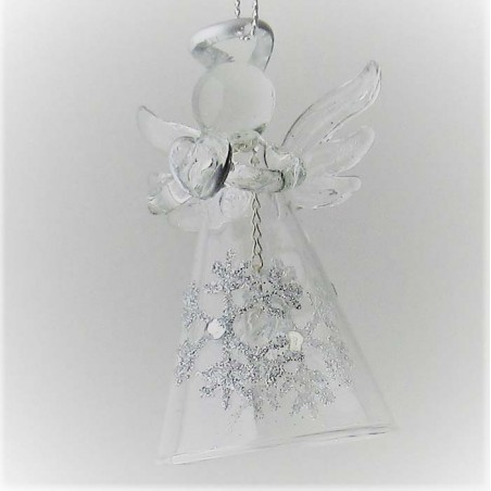 Glas Engel-Glocke klar-silber Stern und Herz,