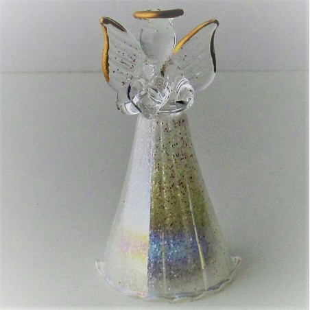 Glasengel bunt schillernd mit Herz weiss  zum hängen und stellen ca. 70x35x35mm 13g