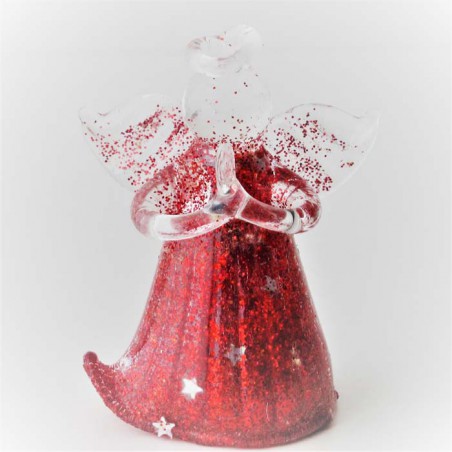 Glasengel 4.5cm rot schillernd mit Silber Sternen sortiert, zum hängen und stellen