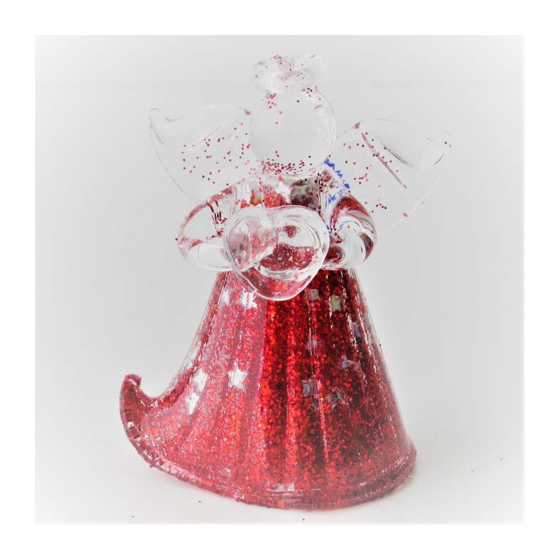 Glasengel 4.5cm rot schillernd mit Silber Sternen sortiert, zum hängen und stellen