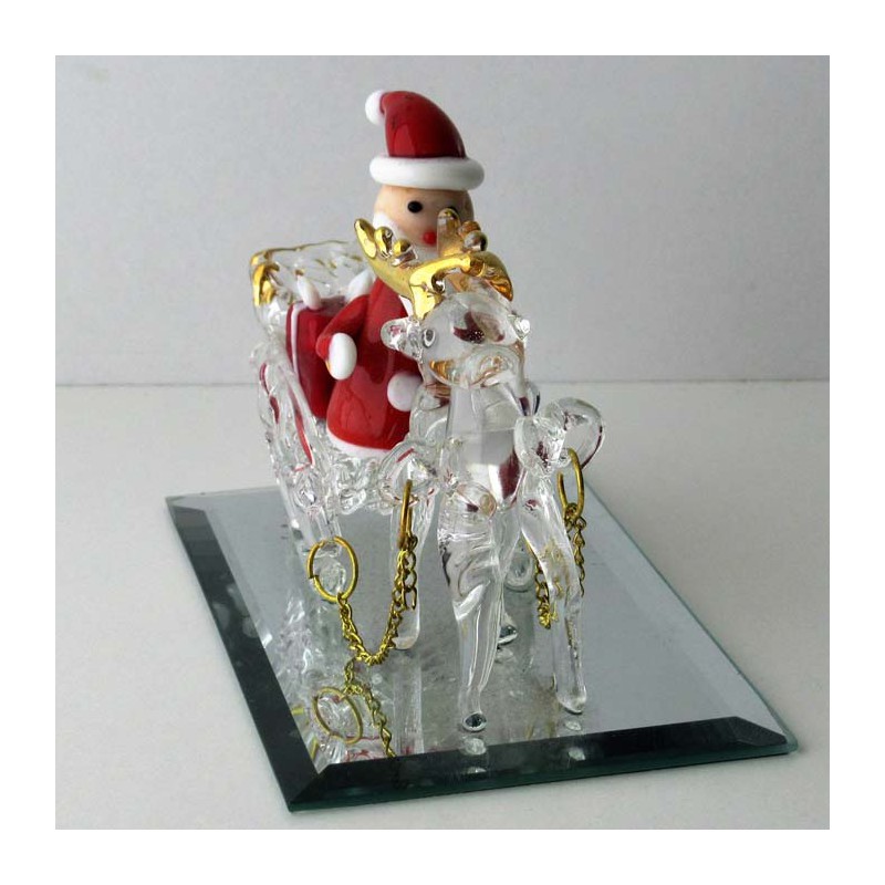 Glas Nikolaus 10cm im Geschenkeschlitten auf Spiegel