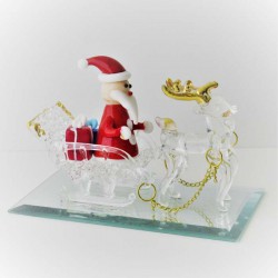 Glas Nikolaus 10cm im Geschenkeschlitten auf Spiegel