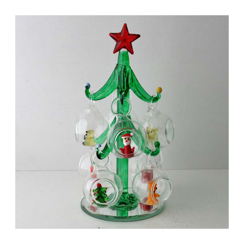 Glas Christbaum 15cm mit 8 Figuren Kugeln