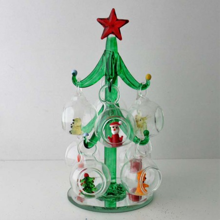 Glas Christbaum 15cm mit 8 Figuren Kugeln
