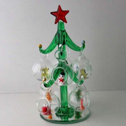 Glas Christbaum 15cm mit 8 Figuren Kugeln
