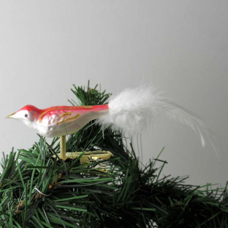 Glasvogel, mini-Vogel, rot-weiss, Feder weiss,