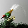 Glasvogel, mini-Vogel, rot grün gelb,  mit Naturfedern weiss,