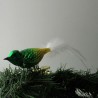 Glasvogel, klein runder Vogel, matt-gold-grün mit weisser Naturfedern