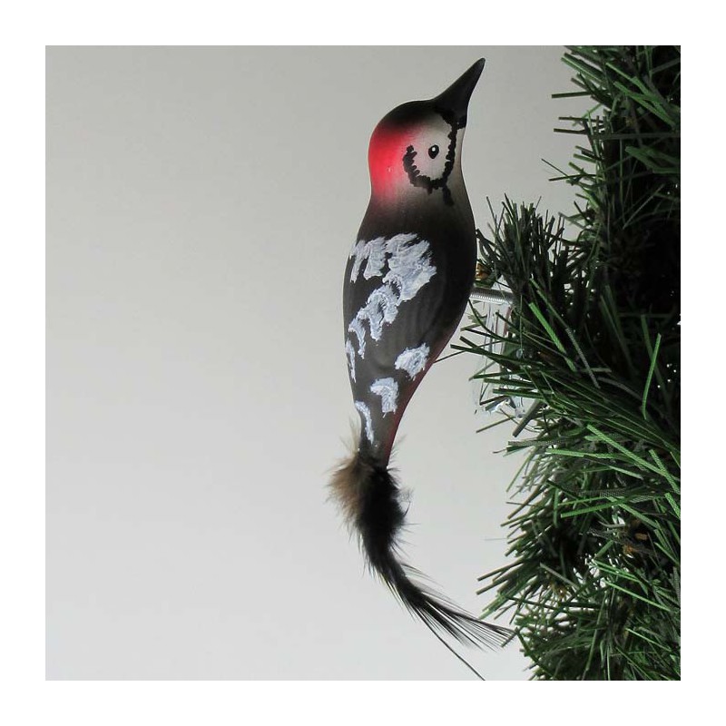 Glasvogel Buntspecht mit Naturfedern