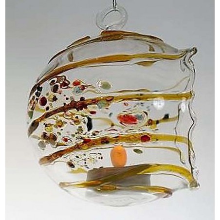 Glas-Windlicht Kugel 100 mm klar - farbig zum hängen