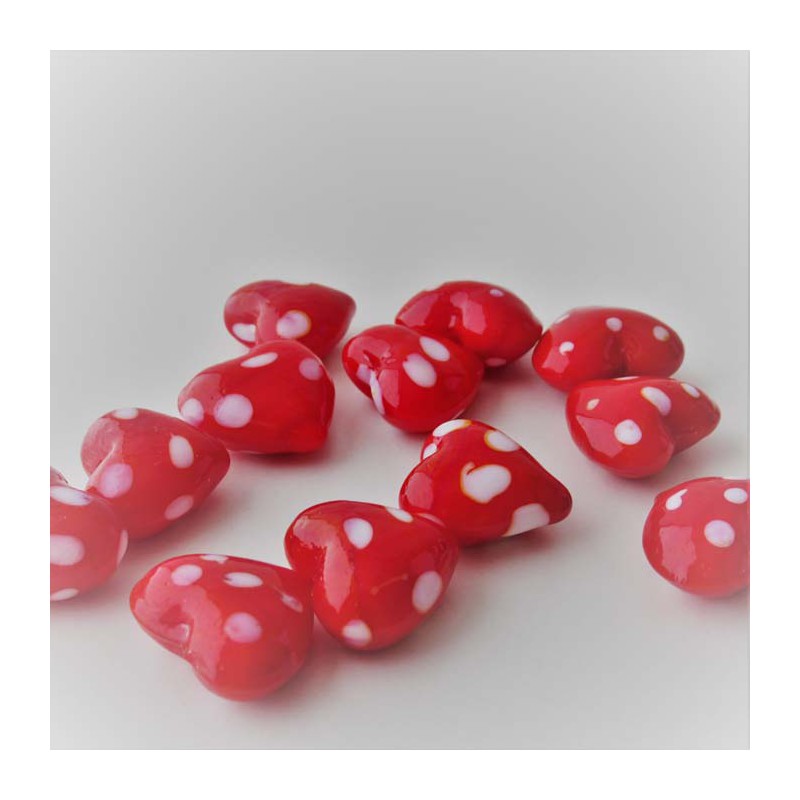 Glasherzen 25mm rot-weisse Punkte, klein, zum legen