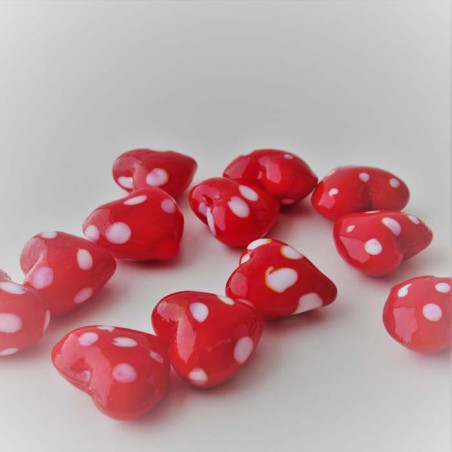 Glasherzen 25mm rot-weisse Punkte, klein, zum legen