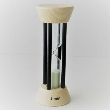 Sanduhr 5 Min. 10 cm zylindrisch Buche Holzgestell