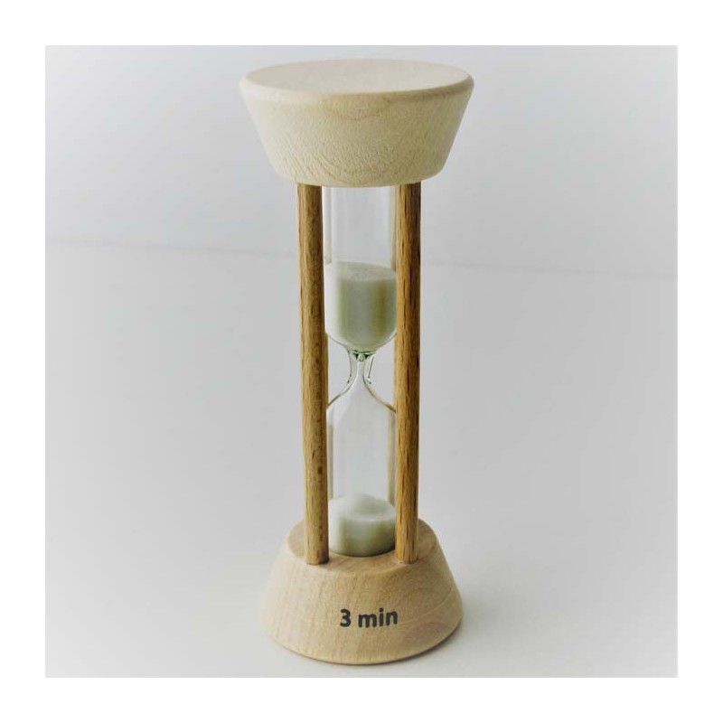 Sanduhr 3 Min. 10 cm zylindrisch Buche Holzgestell